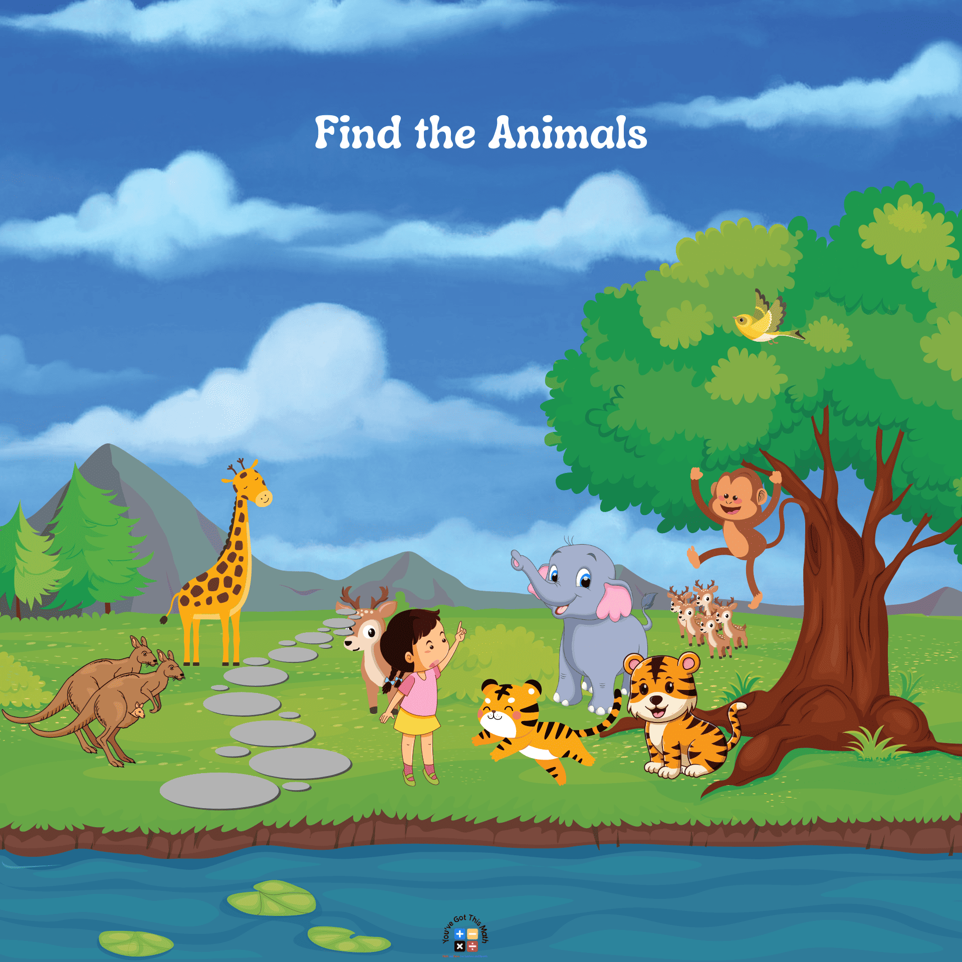 Find the animals in jungle themed math worksheets