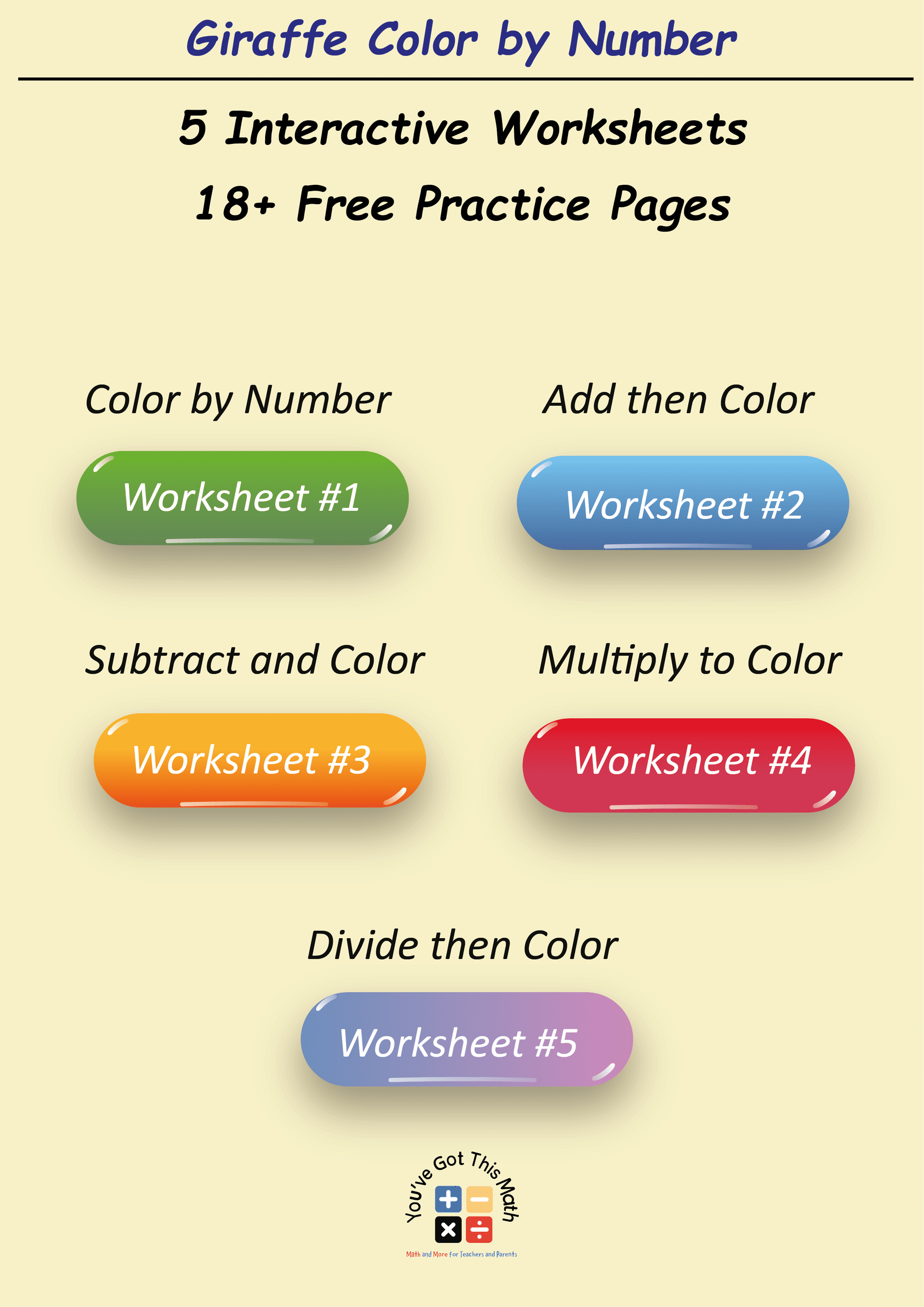 Giraffe color by number worksheet overview