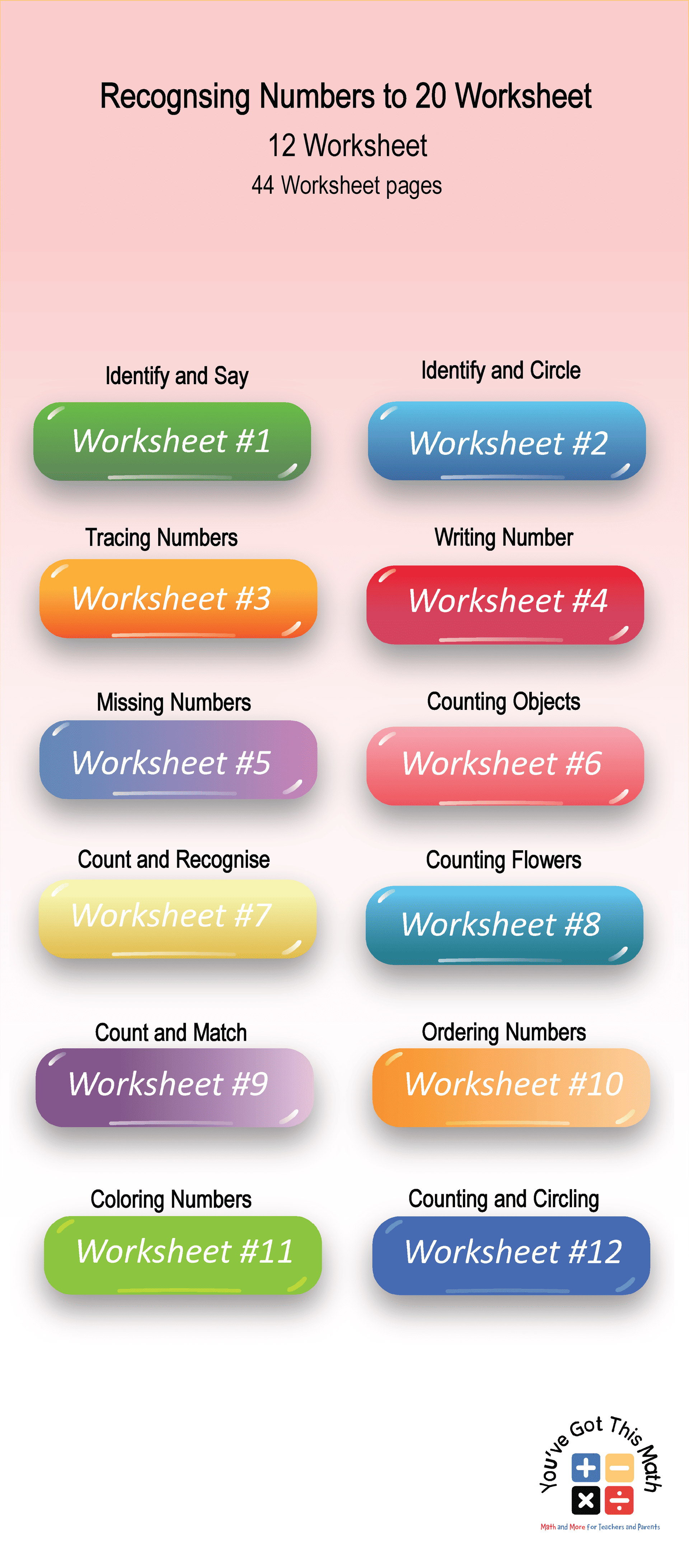 Recognsing Numbers to 20 Worksheet box image