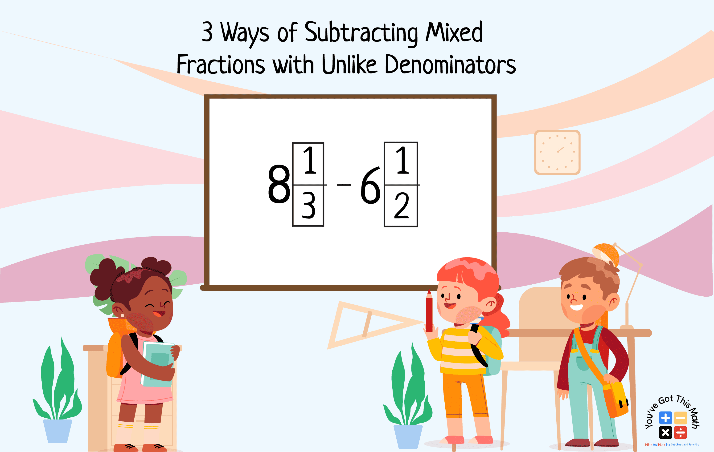 6 Free Subtracting Mixed Fractions with Unlike Denominators Worksheets