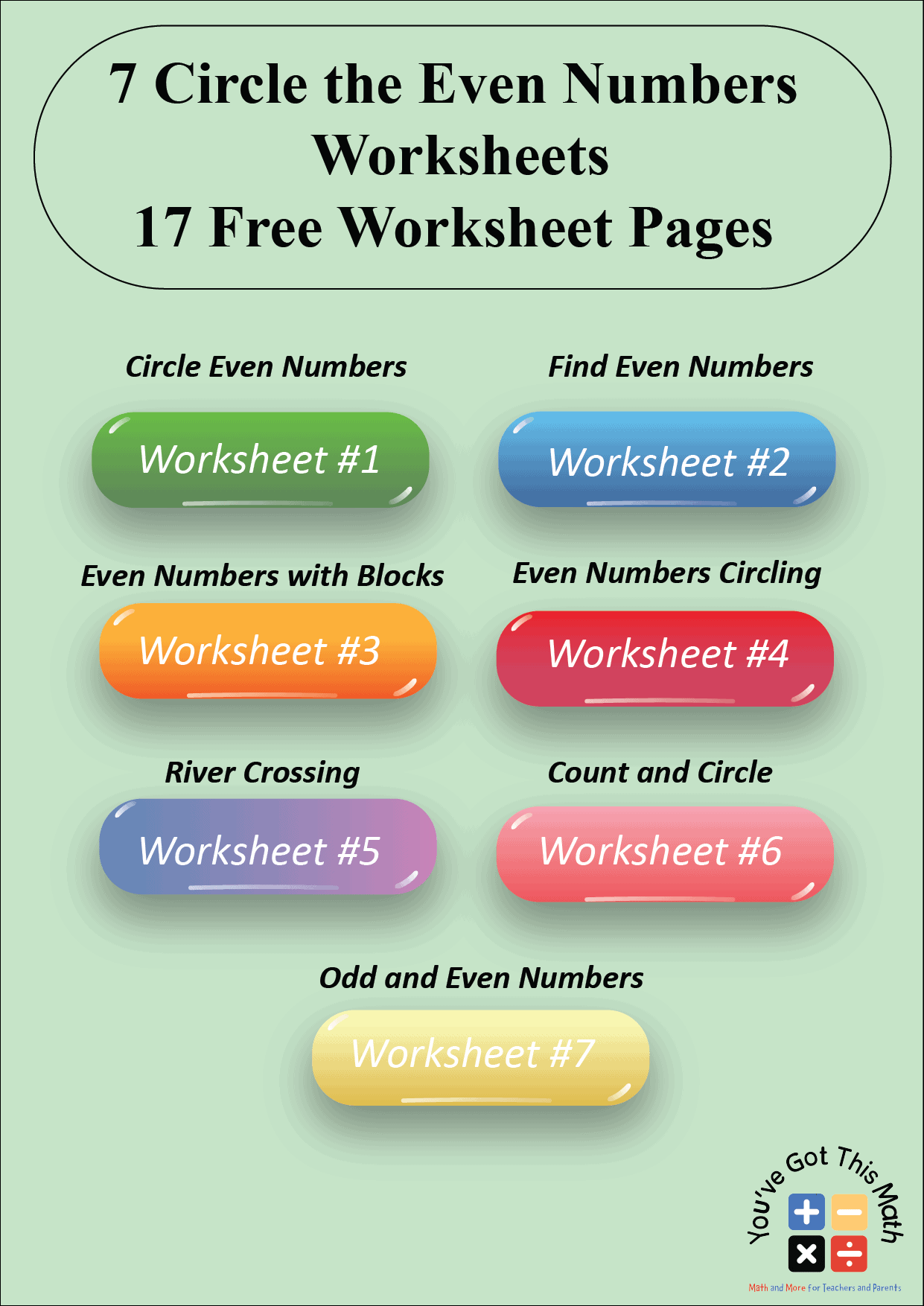 Circle the Even Numbers Worksheets