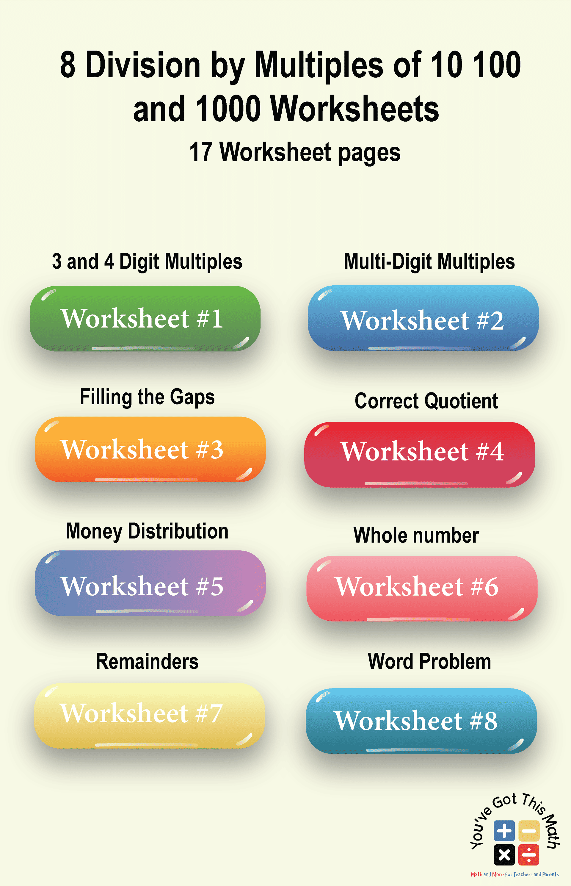 Division by Multiples of 10 100 and 1000 Worksheets box image-01