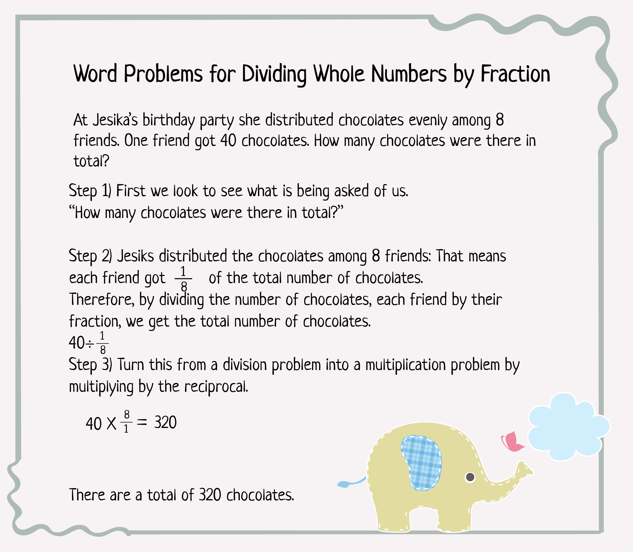 Explaing a word problem regarding dividing whole number by fractions_ 10-01