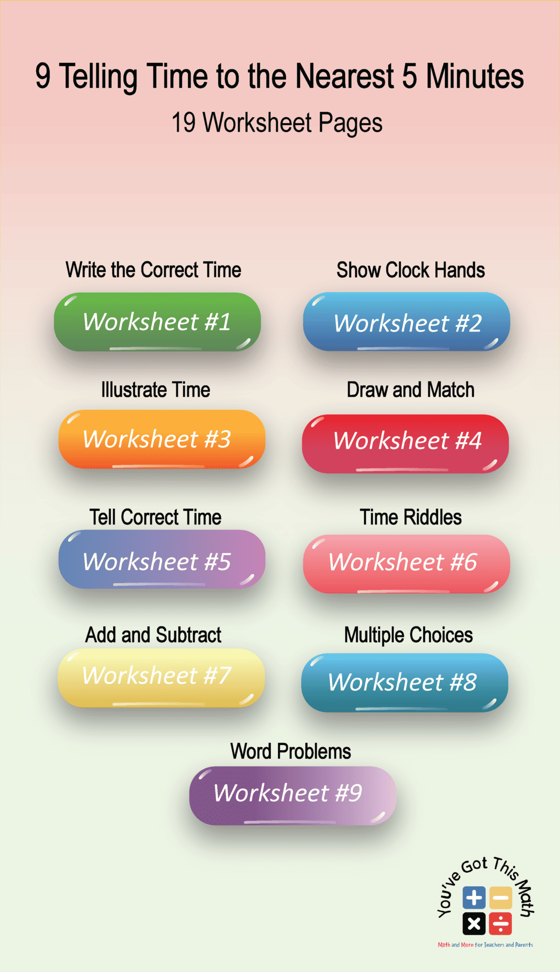 9 Free Telling Time to the Nearest 5 Minutes Worksheets