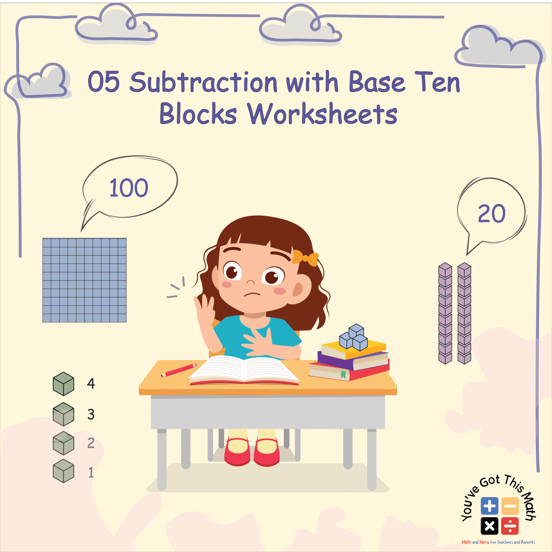5 Subtraction with Base Ten Blocks Worksheets | Fun Activities