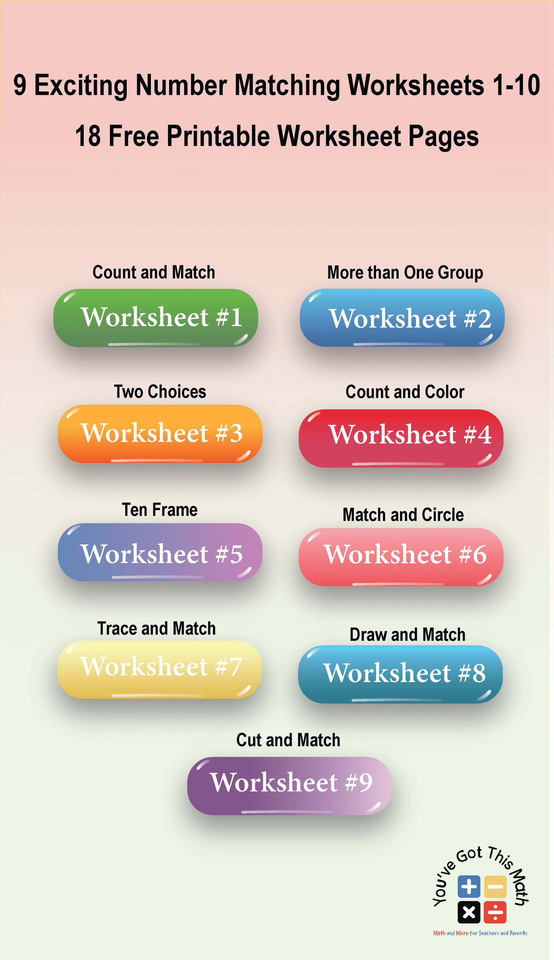 Number Matching Worksheets 1-10 feature box