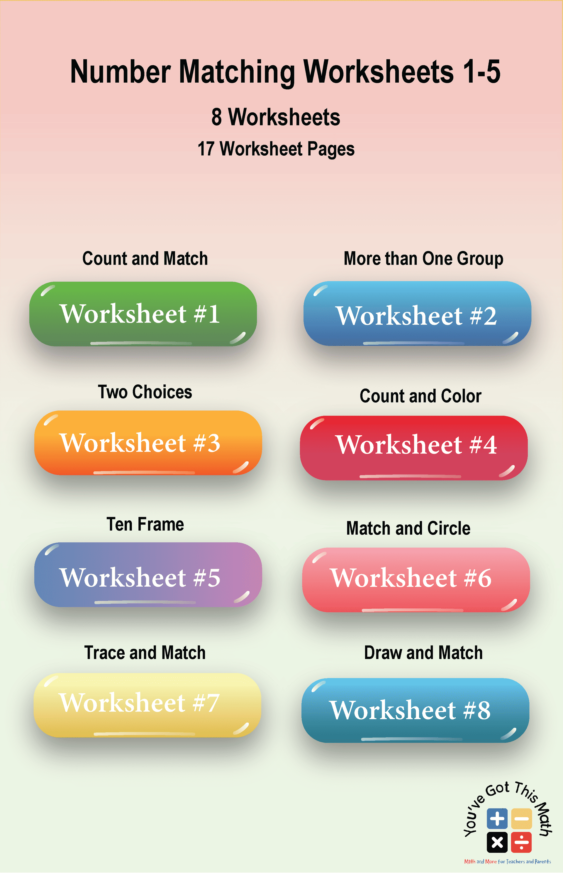 Number Matching Worksheets 1-5 box image-01