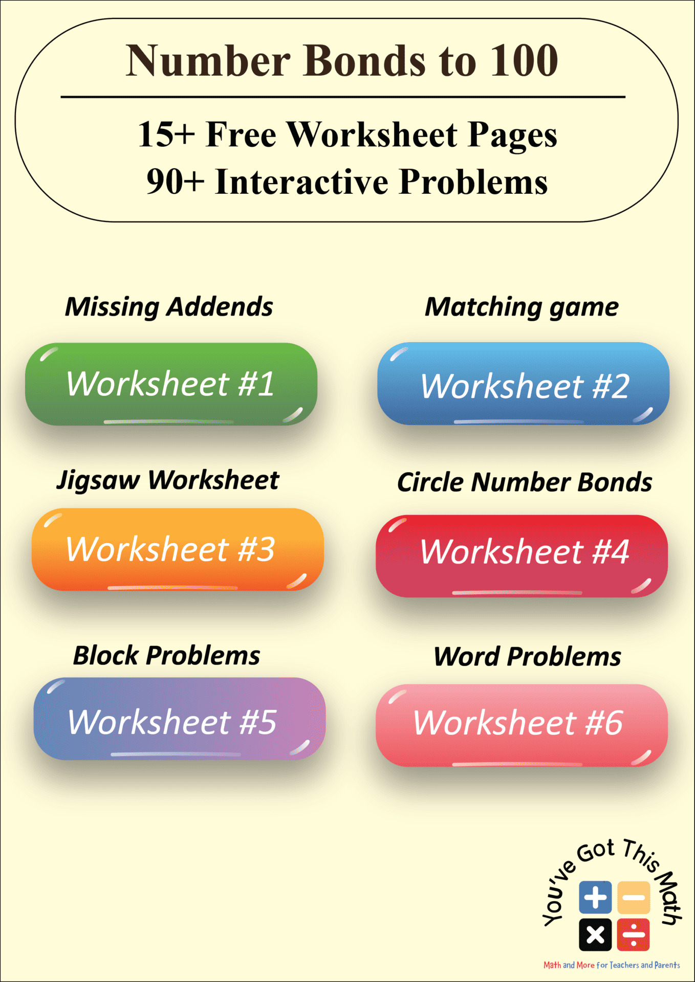 Number Bonds To 100 Worksheet Year 2