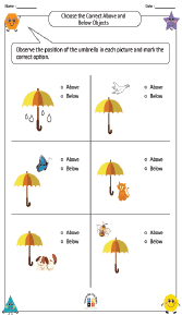 Choosing the Correct Above and Below Objects Worksheets 