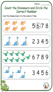 Count the Dinosaurs and Circle the Correct Number