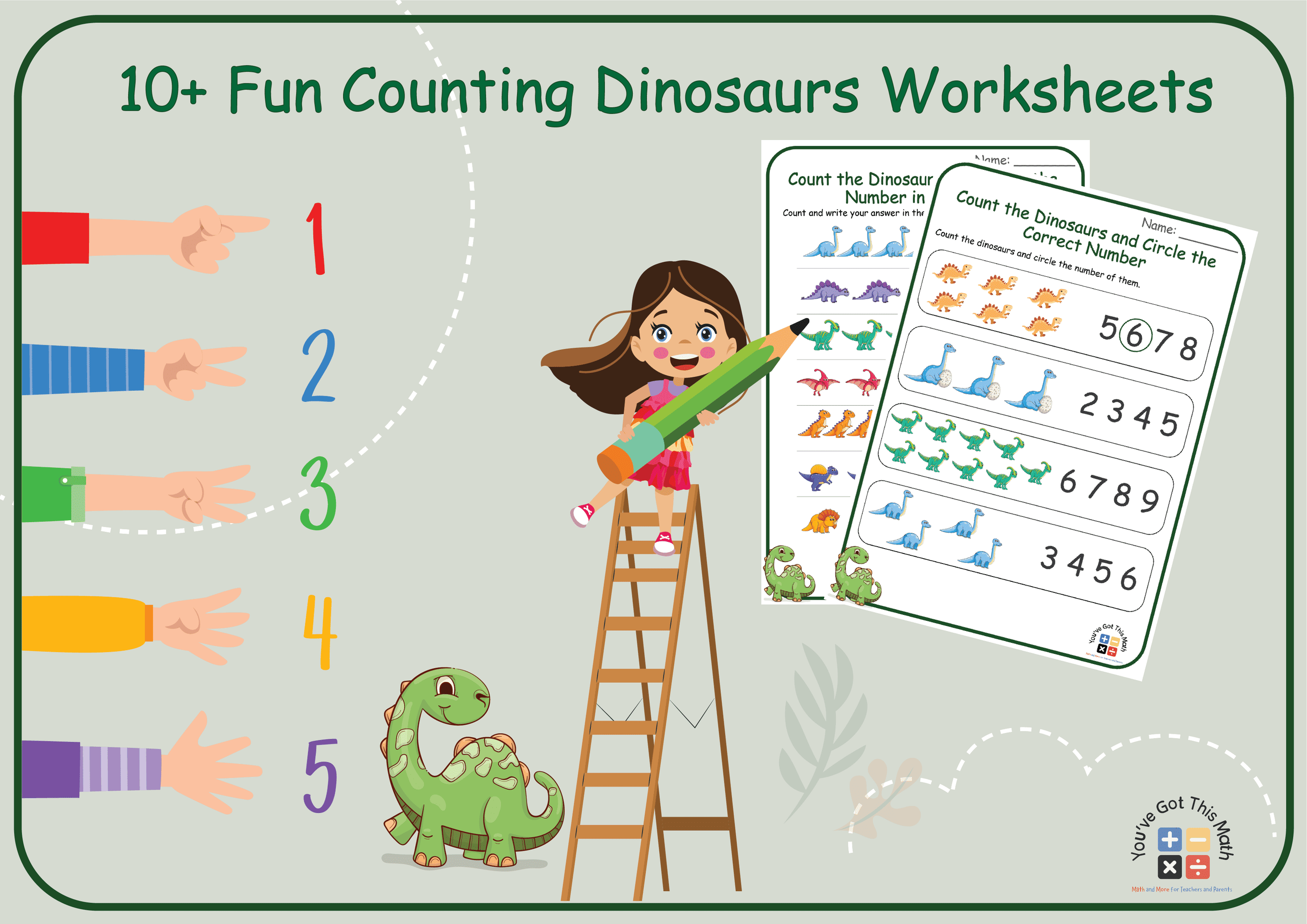 10+ Fun Counting Dinosaurs Worksheet | Free Printable