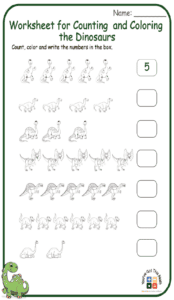 Worksheet for Counting and Coloring the Dinosaurs