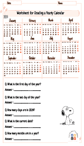 reading a calendar worksheet pdf