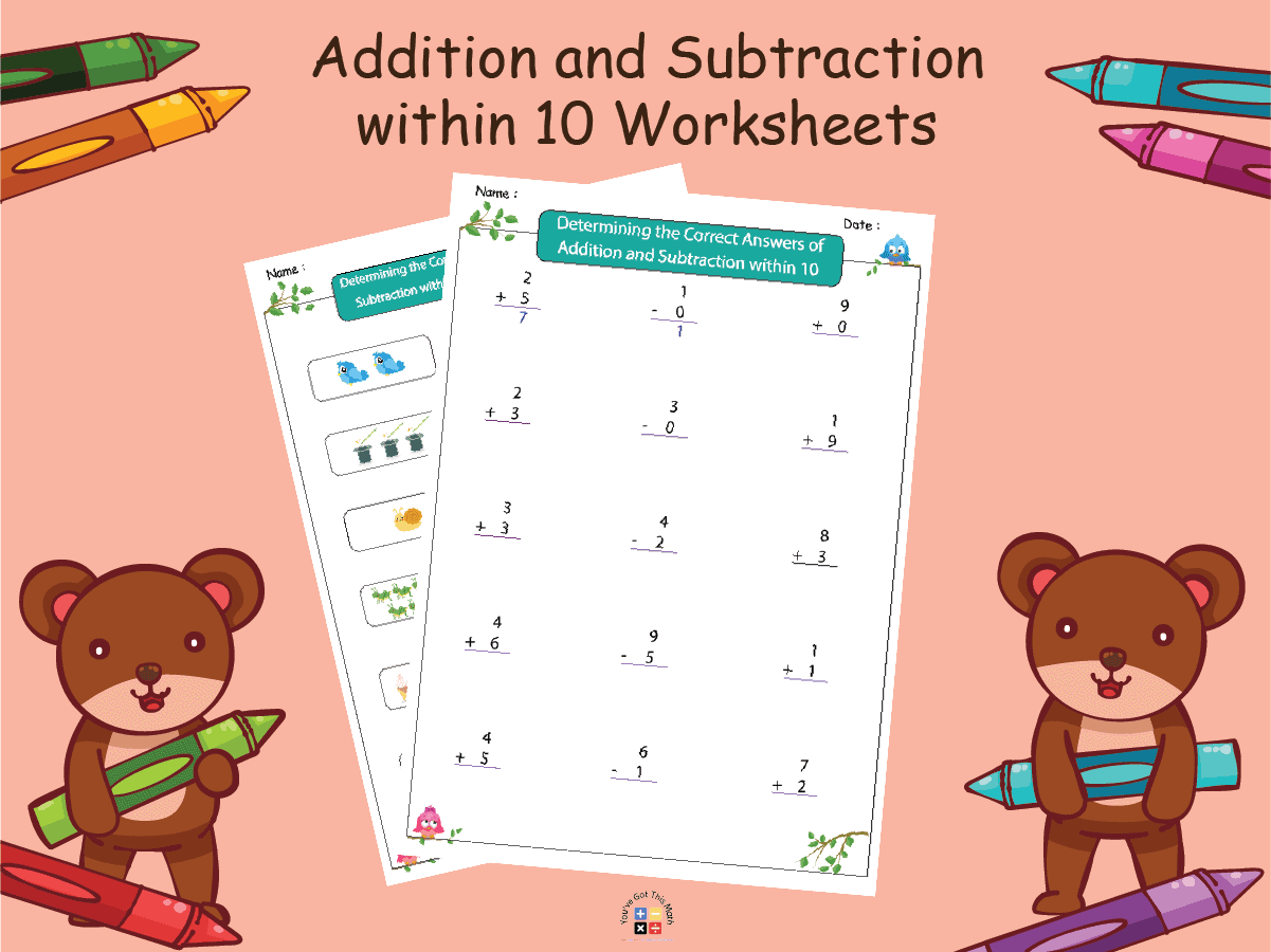20+ Addition and Subtraction within 10 Worksheets | Free Printable