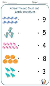 Animal Themed Count and Match Worksheet
