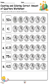 Counting and Coloring Correct Amount of Quarters Worksheet