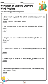Worksheet on Counting Quarters Word Problems