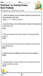 Worksheet on Counting Pennies Word Problems