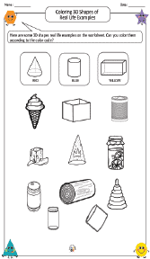 Coloring 3D Shapes of Real Life Examples Worksheet