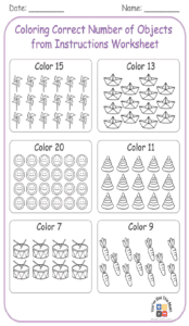 Coloring Correct Number of Objects from Instructions Worksheet 