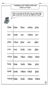 Comparing and Finding Same and Different Words Worksheet