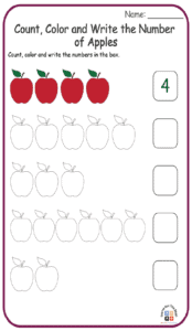 Count, Color and Write the Number of Apples 