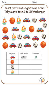 Count Different Objects and Draw Tally Marks from 1 to 10 Worksheet 