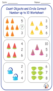 Count Objects and Circle Correct Number up to 10 Worksheet 