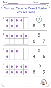 Count and Circle the Correct Number with Ten Frame