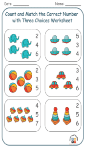 Count and Match the Correct Number with Three Choices Worksheet