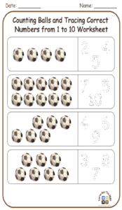 Counting Balls and Tracing Correct Numbers from 1 to 10 Worksheet
