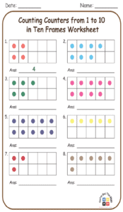 Counting Counters from 1 to 10 in Ten Frames Worksheet 