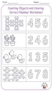Counting Objects and Coloring Correct Number Worksheet 