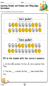 Counting Nickels and Pennies and Filling Gaps Worksheet