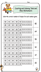 Counting and Coloring Tens and Ones Worksheets