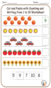 Cut and Paste with Counting and Writing from 1 to 10 Worksheet