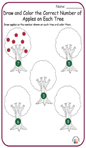 Draw and Color the Correct Number of Apples on Each Tree 