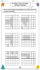 Drawing Mirror Lines to Complete 2D Shapes Worksheet