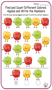 Find and Count Different Colored Apples and Write the Numbers 