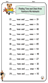 Finding Tens and Ones from Numbers Worksheets