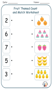 Fruit Themed Count and Match Worksheet