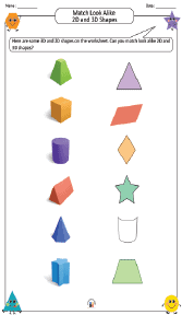 Matching Look Alike 2D and 3D Shapes Worksheet