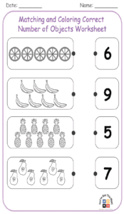 Matching and Coloring Correct Number of Objects Worksheet 