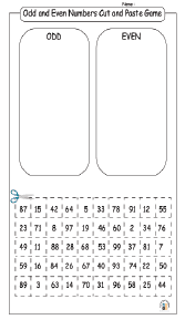 Practicing Odd and Even Numbers Cut and Paste Game Worksheet