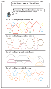 Sorting Elements Based on Color and Shape Worksheets