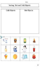 Sorting Hot and Cold Objects Worksheets