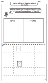Sorting and Pasting Elements on Halves and Fourths Worksheets
