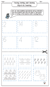Tracing, Sorting, and Coloring Objects by Counting Worksheet