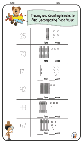Tracing and Counting Blocks to Find Decomposing Place Value Worksheet