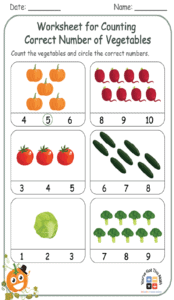 Worksheet for Circling Correct Vegetable Numbers 